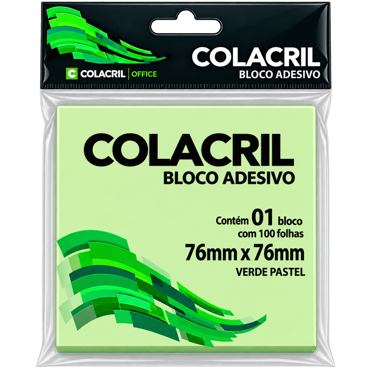 BLOCO ADESIVO 76MMx76MM C/100 FLS VERDE PASTEL COLACRIL