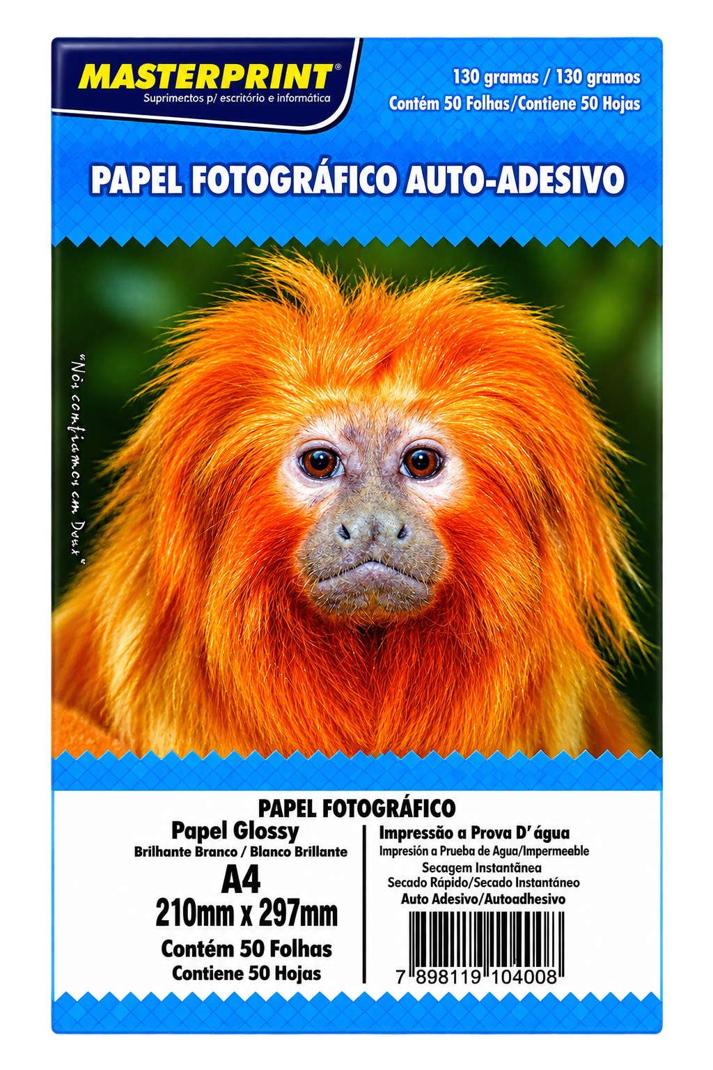 PAPEL FOTO GLOSSY AUTO ADESIVO 130G/M² A4 COM 50 FLS MASTERPRINT
