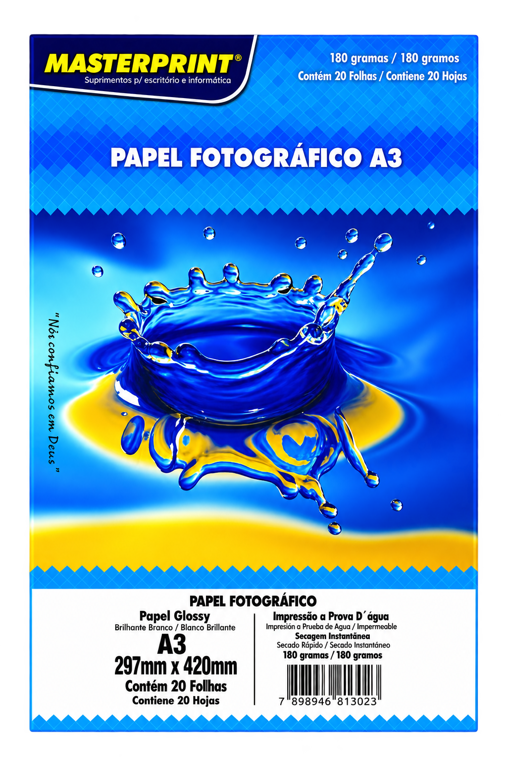 PAPEL FOTO GLOSSY 180G/M² A3 COM 20 FLS MASTERPRINT